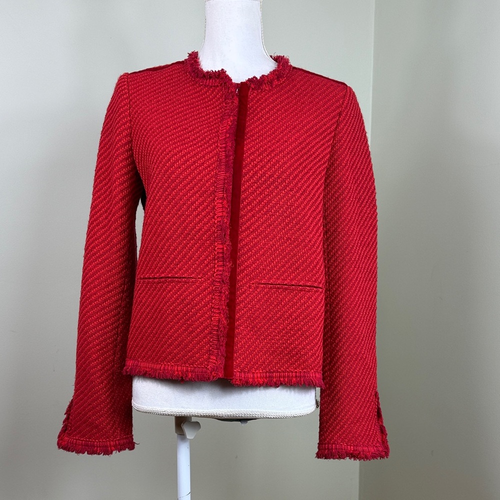 Maje Valou Tweed Textured Red Blazer Large EU 40